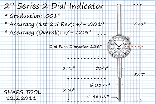 [Australia - AusPower] - Shars 2" High Precision Dial Indicator, 0-2" Range, 0.001" Graduation, White Face 303-3115 P 0-2" x .001" 303-3115 