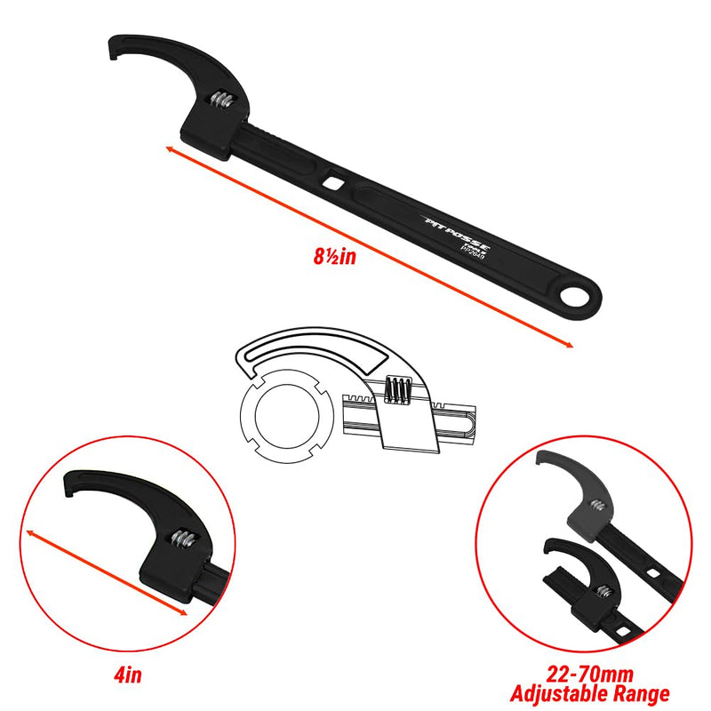 Pit Posse PP2649 Adjustable Steering Stem/Spanner/Castle Nut Wrench with 3/8 Drive Cutout for a Torque Wrench - Fits Most Bikes Range 22-70mm - Made of Steel - Automotive Tools