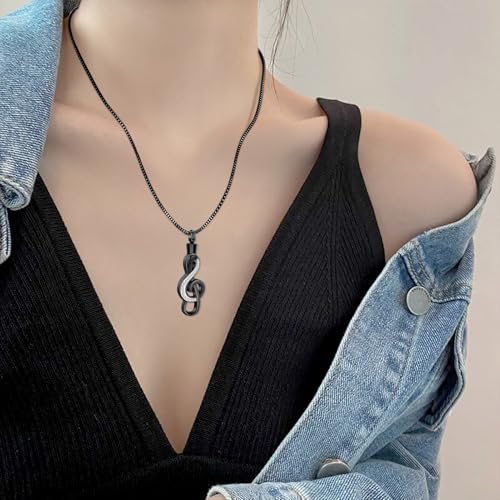 XSMZB Cremation Jewelry Crystal Music Note Urn Necklace for Ashes Stainless Steel Necklace Urn Cremation Memorial Ashes Holder Keepsake Pendant Locket Black