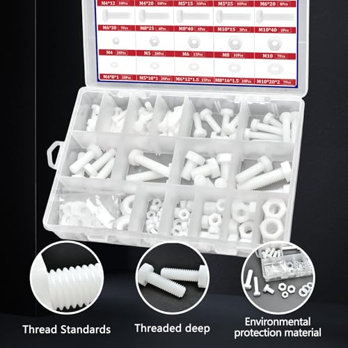 DANA FRED white nylon metric hex bolt, nut and washer kit assortment for PCB boards and microcontroller projects