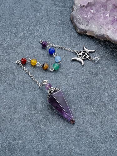 CrystalTears Amethyst Healing Crystals Pendulum Natural Crystal Stone Point Pendulums for Dowsing Meditation Divination Tools Spiritual Crystal Gifts for Witchcraft Crystal Grid Positive Energy