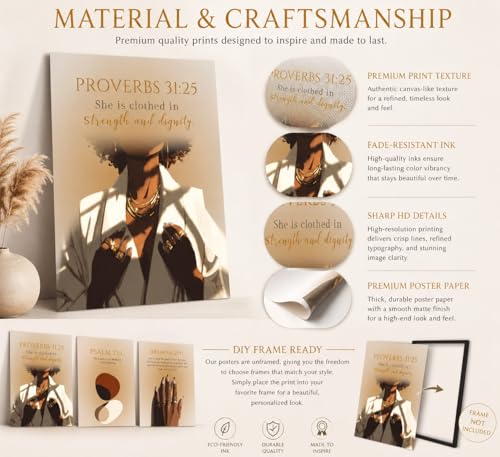 IEMIHZUM African American Girl Christian Wall Art Set of 3 16x24in Poster Scripture 24L"X16W"