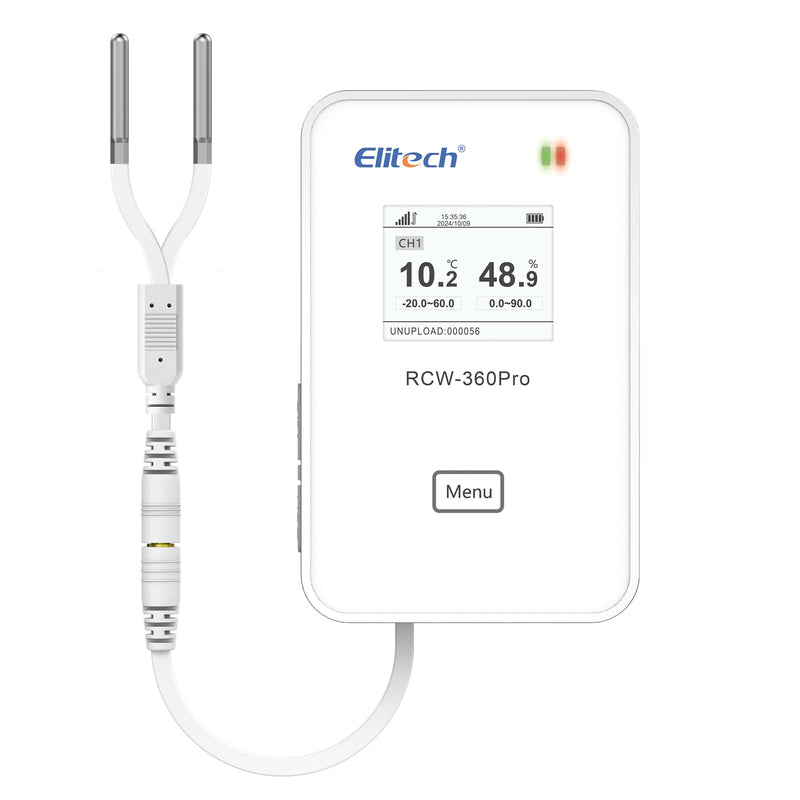 [Australia - AusPower] - Elitech Dual Temperature Probe for RCW-360Pro, -40°F to 176°F, 16.4ft Cable Auto-Detection Digital Sensor with Individual Calibration Certificate for Medical Pharma Validation, TD3X-TDE-R-5M Separated Probe(1pcs) Dual Temp Probe, 5M 1 