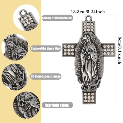 Gorgeoos 2 Pack Our Lady of Guadalupe Cross Wall Decor, Gold Plated Rhinestone Religious Wall Hanging Ancient Gold