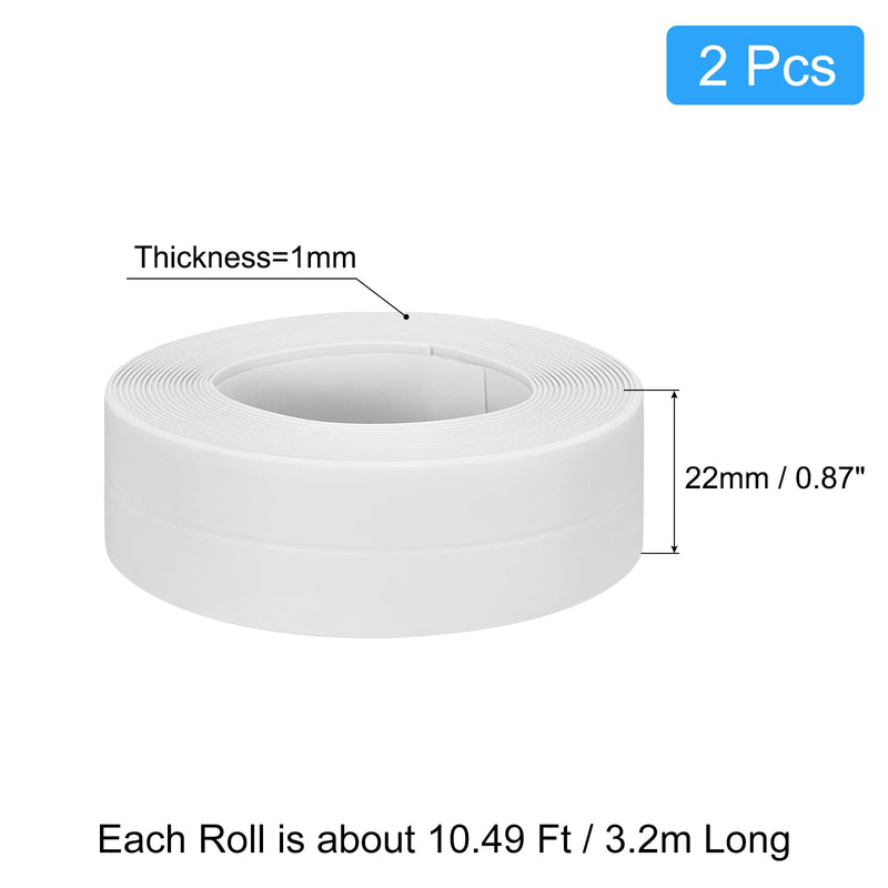 [Australia - AusPower] - uxcell Waterproof Seal Caulk Strip Tape Self Adhesive, 2pcs 10.5 Ft L x 0.87" W PVC Sealing Tape Caulking Tape for Kitchen Countertop, Bathroom, Toilet, Bathtub Floor Wall Corner, White 