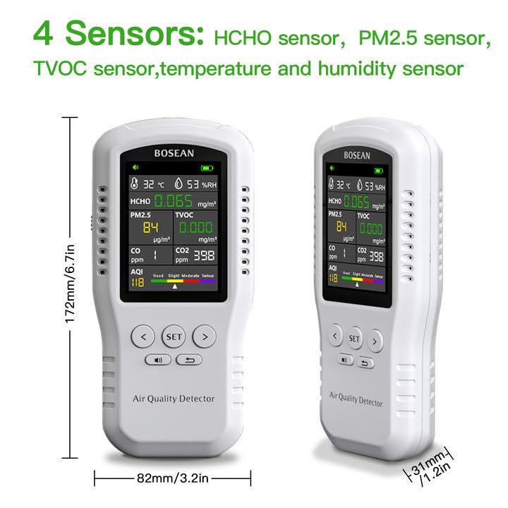 [Australia - AusPower] - 8-in-1 Indoor Air Quality Monitor, Formaldehyde Detector, Temperature & Humidity Meter, Sensor, Tester Detect PM2.5, CO, CO2, HCHO,TVOC,AQI Micron Dust, Home Air Test Kits 