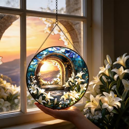 Jesus Christ Suncatcher 7.8″ Stained Glass Window Hanging Christian Ornament Religious Sun Catcher Wall Home Living Room Decor Christmas Birthday Gifts for Women Men Mom Coworkers D