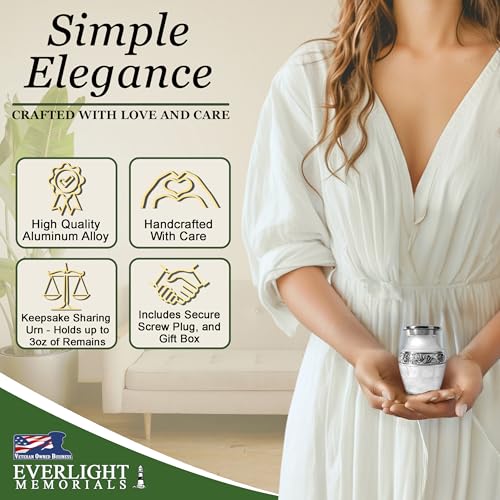 Small Urns for Human Ashes Keepsake – White Sharing Cremation Urn for Human Ashes, Decorative Urns for Human Ashes Adult Man and Woman, Mini Urns for Human Ashes – Loving Reflections White White Enamel Small