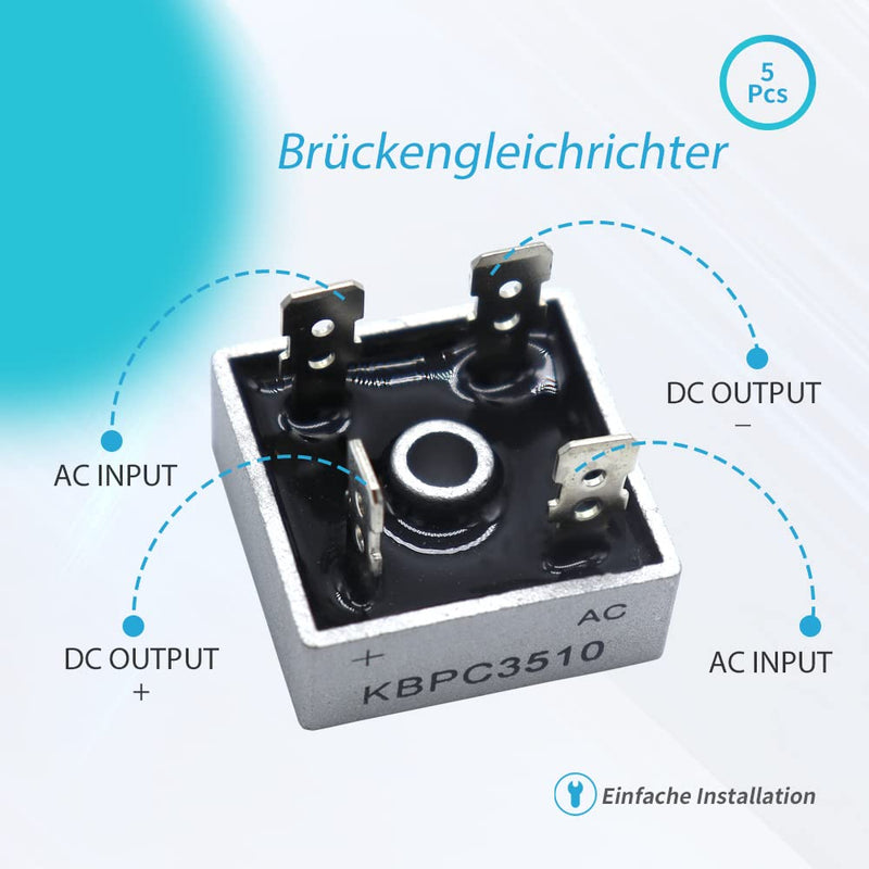 [Australia - AusPower] - KUBOWAI 5 Piece KBPC3510 Bridge Rectifier Diode Set, 35A 1000V Single Phase Full Wave Metal Housing 4 Pin Through Hole 