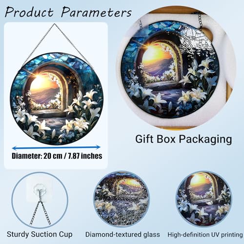 Jesus Christ Suncatcher 7.8″ Stained Glass Window Hanging Christian Ornament Religious Sun Catcher Wall Home Living Room Decor Christmas Birthday Gifts for Women Men Mom Coworkers D