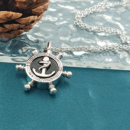 YSAHan Nautical Ship Steering Wheel Cremation Urn Necklace for Ashes Boat Anchor Urn Pendant Locket Keepsake Memorial Jewelry UR-33_ShipWheel