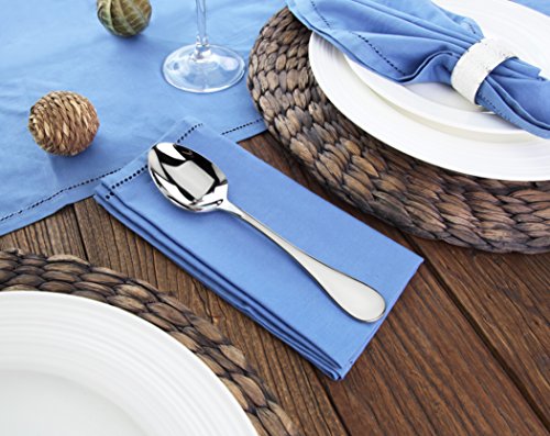 Set of 12 Artaste Rain dinner soup spoons in silver, 7.5 inches, featuring elegant, curved design perfect for serving soup.