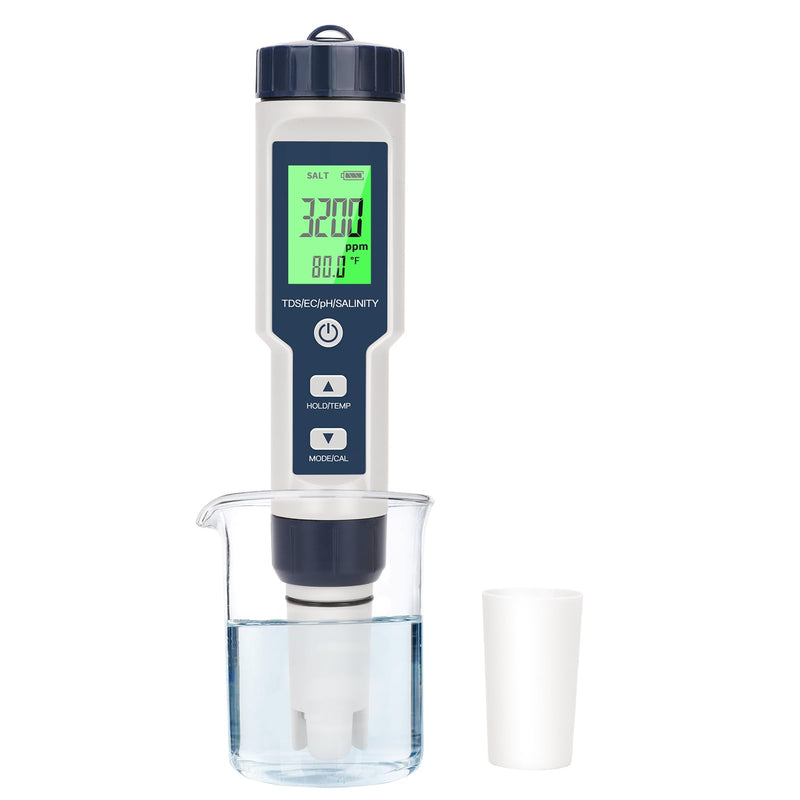 [Australia - AusPower] - 2025 New 5 in 1 Pool Salt Tester，Accurate and Reliable,Salt, pH Meter, EC, TDS, and Temperature，Digital Pool Water Tester，Salt Tester for Saltwater Pool,Used for Pool Salt and hydroponic Plants, etc 