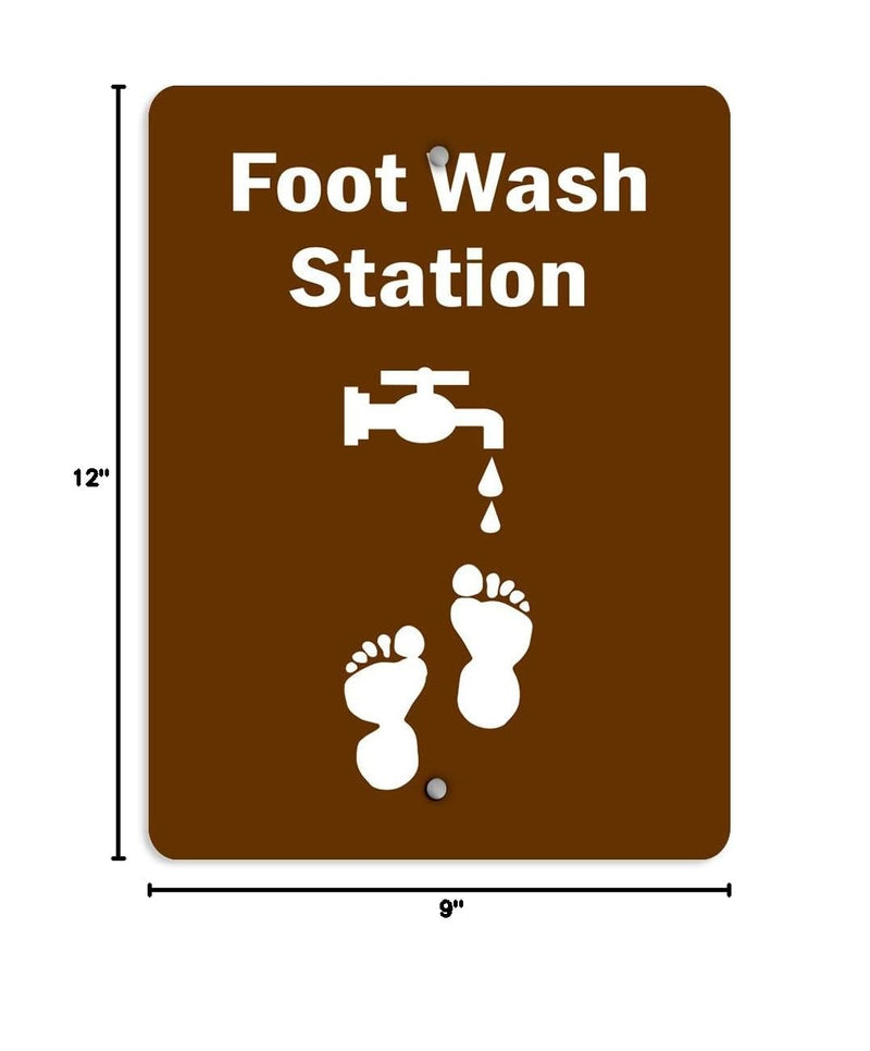 Aluminum Vertical Metal Sign Multiple Sizes Foot Wash Station Activity Park Brown Workplace All Over Weatherproof Street 9x12Inches