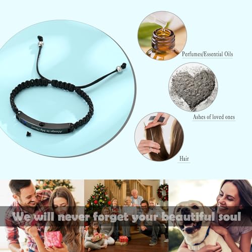 Urn Bracelet for Ashes Cremation Jewelry Braided Rope Adjustable Bangle Stainless Steel Memorial Bracelets Ash Holder Keepsake Jewelry-Always in My Heart E-Crsytal Blue