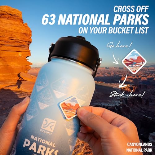 DYSANKY National Parks Water Bottle – 32 oz Insulated Stainless Steel Water Jug with 64 Park Stickers, Outdoor Accessories & Gift Box – BPA-Free – Ideal for Hiking, Camping & Travel Gradient Blue 32 Ounces
