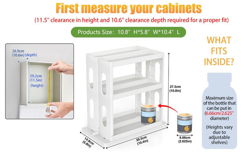 Dutiplus Medicine Organizer 2-Tier Extendable & Rotating Shelf for Vitamins Supplements Cosmetics 27cm H x 14cm W x 26cm D (Advanced Gray) Advanced Grey