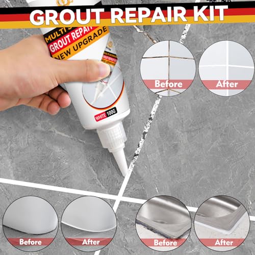 Galitoon tile grout repair kit with two-pack white grout filler for bathroom, shower, kitchen, and floor tile joints