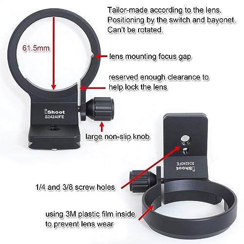 iShoot Tripod Mount Ring Lens Collar with Arca-swiss Fit Quick Release Plate Compatible with Sony SEL35F14Z FE 35mm f/1.4 ZA, SEL90M28G FE 90mm f/2.8 Macro G OSS, SEL100F28GM FE 100mm f/2.8 STF GM OSS