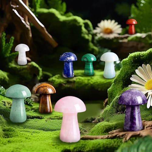 YATOJUZI 2" Mushroom Decor Green Aventurine Natural Healing Crystals Stones Cute Hand-Carved Polished Crystal Stone Gemstones Meditation Facial Massage Accessories Energy Reiki Gifts for Women Men