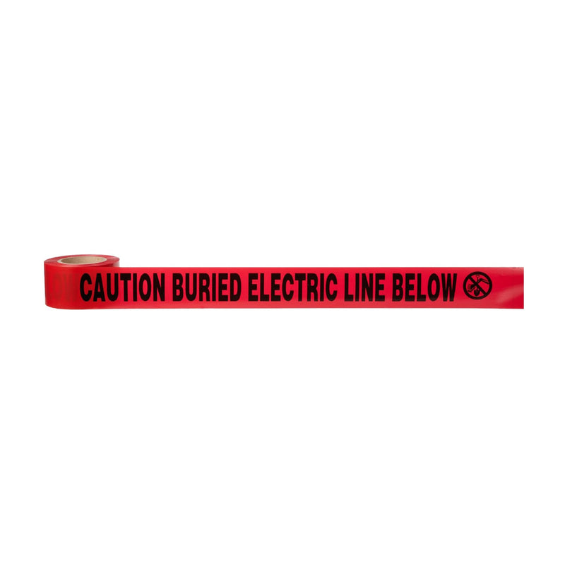 3M Buried Barricade Tape 303, with 'CAUTION BURIED ELECTRIC LINE BELOW' text, 3 in x 300 ft, Red, Warning Tape, Pack of 1 Roll