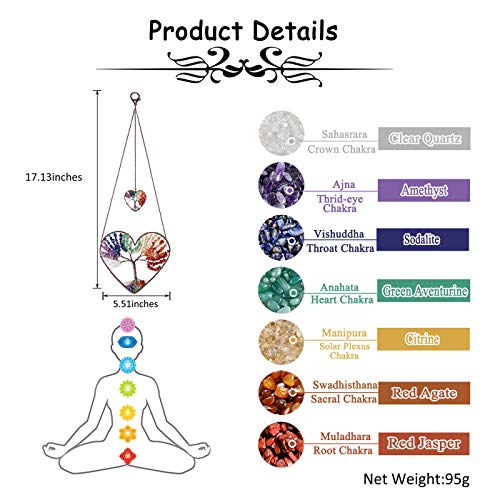 Jovivi 7 Chakra Crystals Tree of Life Wall Hanging Decor Healing Crystal Spiritual Gifts for Women Mum Birthday,Heart Chakra Tree Hanging Ornaments Home Bedroom Wall Decor Gifts for Women 7 Chakra Heart Tree of Life