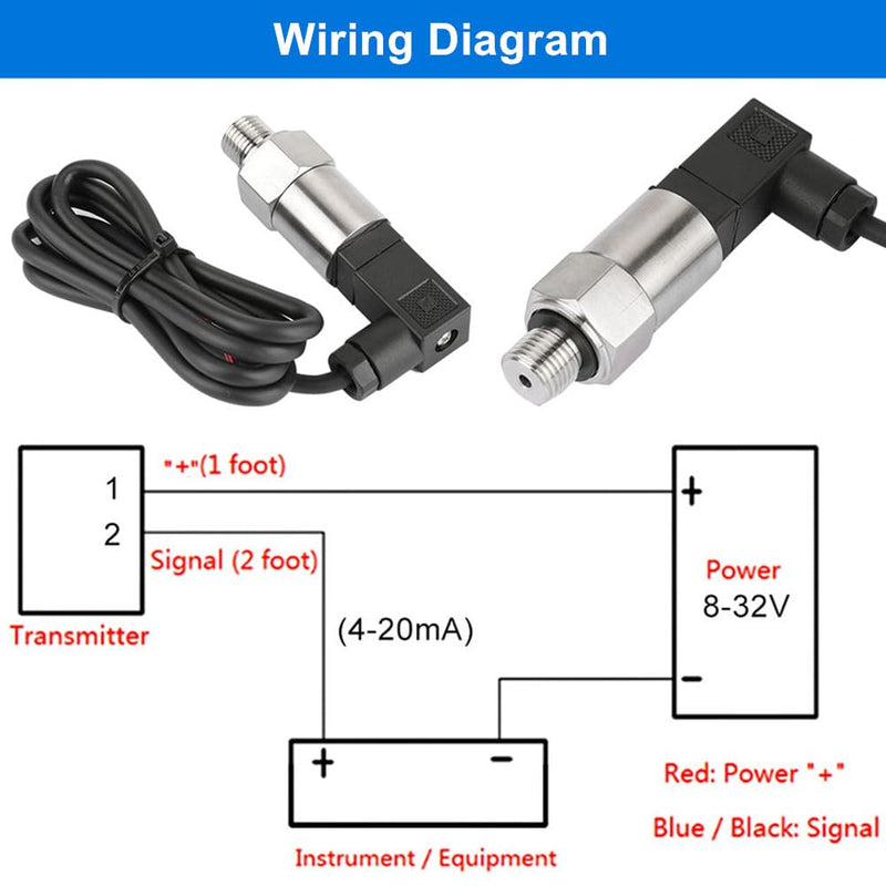 [Australia - AusPower] - Stainless Steel Pressure Transducer, Pressure Sensor Silicon Pressure Transmitter Sensor Water Flow Sensor 4-20mA Output G1/4 Inch for Water Gas Oil (0-0.5 MPA) 0--1MPA 