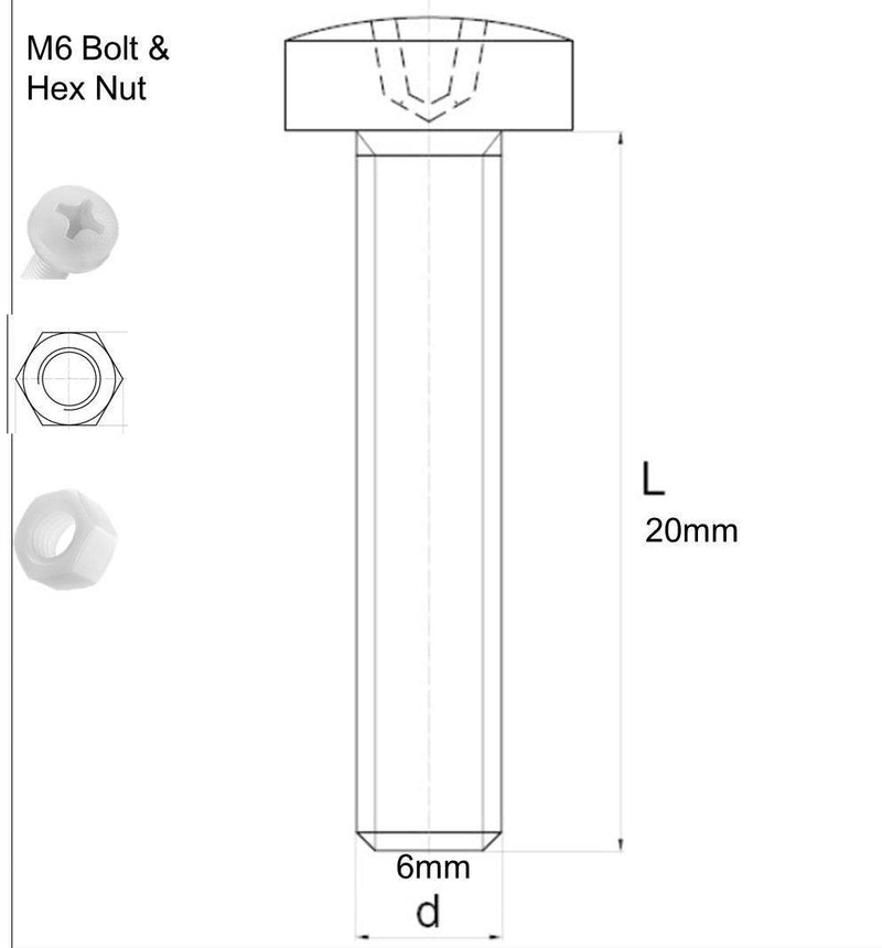 [Australia - AusPower] - Pack of 60 Transparent Clear Plastic Acrylic M6 x 20mm Nuts & Bolts, Washers - Acrylic Plastic Screws, (15/64 x 25/32 in) 