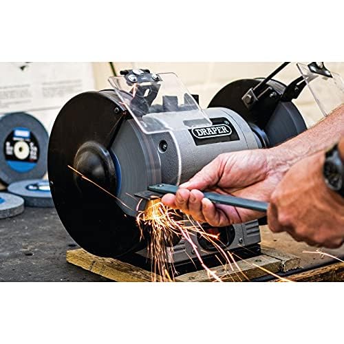 Draper Tools Expert 150 x 20mm Aluminum Oxide Bench Grinding Wheel | 36 grit, 31.75 mm bore, includes 5 reducing rings, for steel and non-ferrous metals