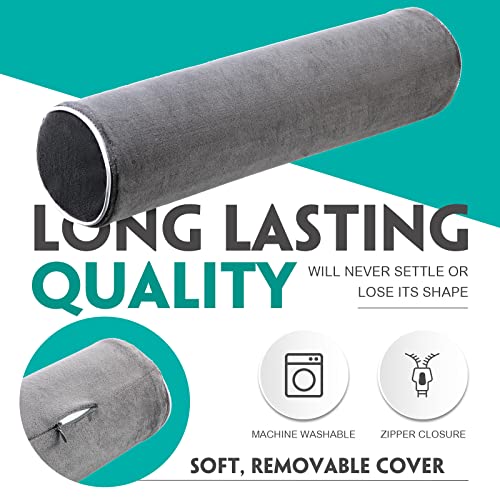 Maitys 2 Pack Neck Roll Pillows 17.7 x 4.3 Inch Memory Foam Bolster Pillows Bolster Pillow Round, Washable Cover for Neck Back Leg Support, Travel Office Bed Cylinder Pillow, Grey