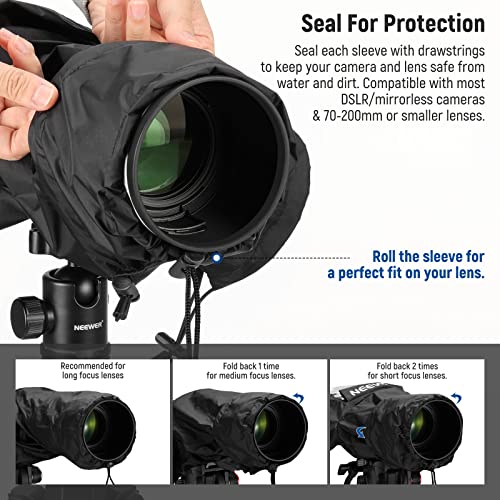 NEEWER Camera Rain Cover, Small Size Durable Nylon Raincoat Compatible with Canon Sony Nikon DSLR Mirrorless Vlog Camera & Lenses Within 200mm, with Sleeves, Drawstrings, Viewing Window, PB003 for Camera (Small)