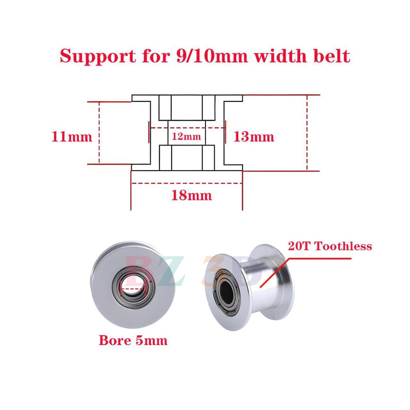 [Australia - AusPower] - GT2 Idler Pulley Width 10mm 20 Toothless Bore 5mm 20T Idler for 3D Printer 9mm/10mm Width GT2 Timing Belt.(10pcs) GT2 Idler 10mm Width 20-Toothless Bore 5mm 