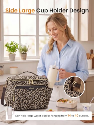 LOVEVOOK Insulated Lunch Box for Women, Wide Opening Adult Lunch Cooler Bag Leopard Medium(11L)