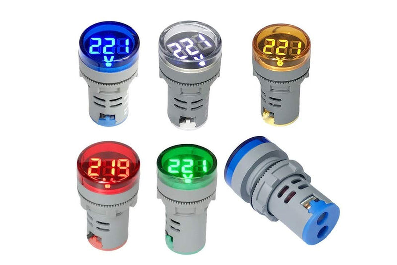 [Australia - AusPower] - NOYITO 80-500V AC Digital Voltmeter 110V 220V 380V Red Green Yellow Blue White LCD Digital Display Small Round Head (Pack of 2) (White) 