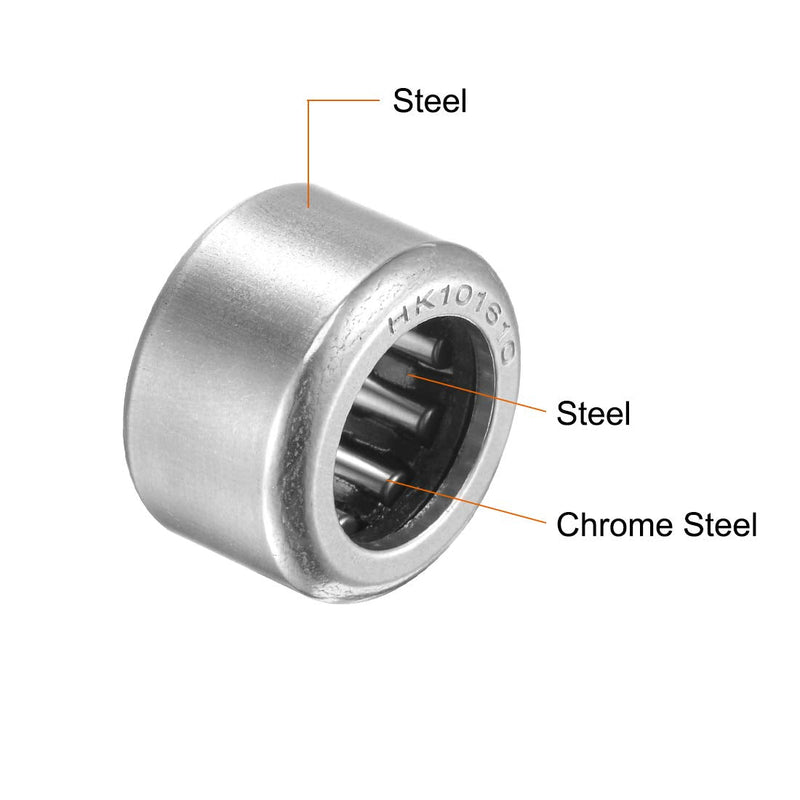 [Australia - AusPower] - uxcell HK101610 Needle Roller Bearings 10mm Bore 16mm OD 10mm Width Chrome Steel Open End 5pcs 10x16x10mm 
