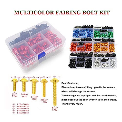 Universal Fairing Bolt Kit 195 PCS M5 M6 Motorcycle Windscreen Screws Fasteners Accessories Replacement for Yamaha Honda Kawasaki Suzuki BMW Sportbike Mounting Kits Washers Nuts Screws Clips red
