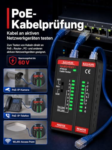 VOBOR RJ45 Network Tester LAN Tester, RJ45 RJ11 Network Cable Tester for CAT7/CAT6/CAT5E/CAT5, Ethernet Network Cable Tester with Continuity Test for Internet LAN and Telephone Lines