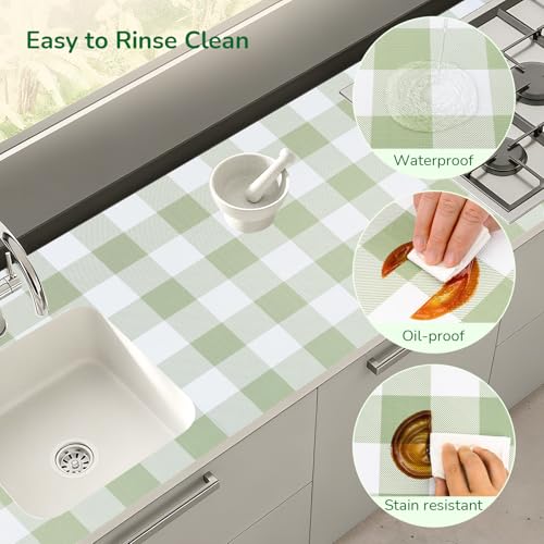 Green Gingham Shelf Drawer Liners Non-Adhesive 17.5In x 20FT Green 17.5"W x 236.2"L