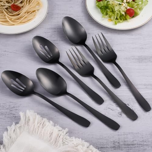 6 Pieces Large Matte Black Serving Set, Stainless Steel 6-Piece Serving Set