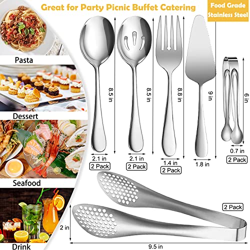 11 PCS Serving Utensils, Large Stainless Steel Spoons Forks Tongs, Pie Server, Great for Hostess Buffet Catering Banquet Party, Silver 11 PCS