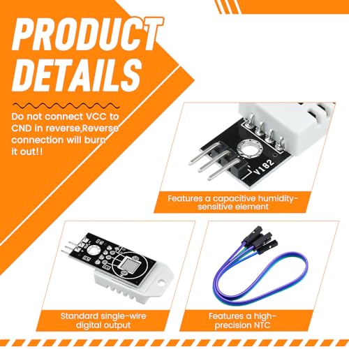 Aifeier ET DHT22 digital temperature humidity sensor module with cable, 5-piece white set