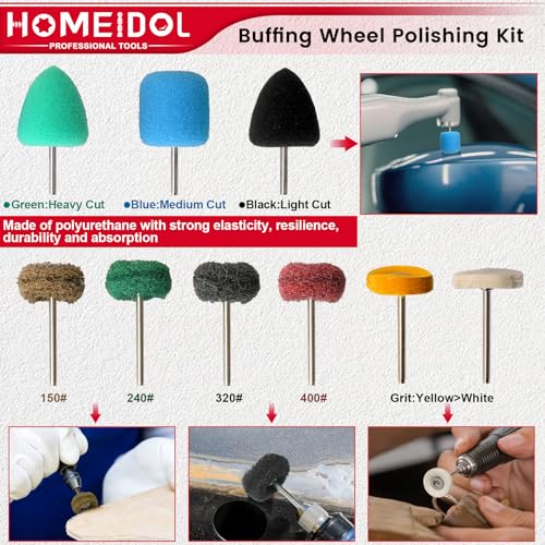 HOMEIDOL 103-piece polishing kit with Dremel buffing wheels and 1/8-inch shank polishing bits
