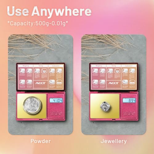 Digital Pocket Scale, Mini Scales, 0.01g x 500g, Jewely Scale, Gram and oz 6 Units, Tare, Accurate Jewellery Scales (Pink) Pink