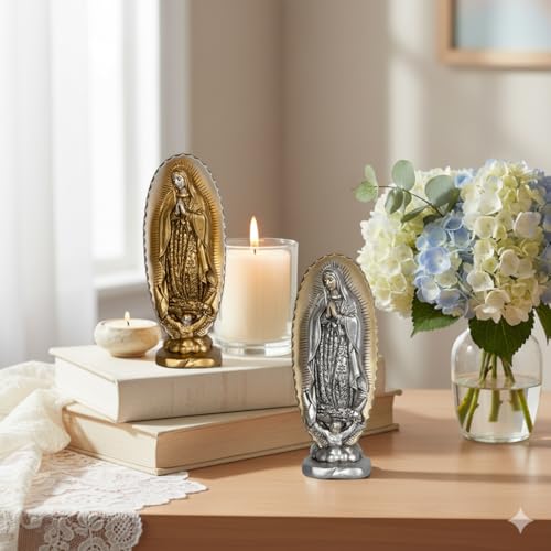 Grace4Joy Virgen de Guadalupe Statues - 2 Pack Our Lady of Guadalupe Statue Religious Home Decor, 4.8 Inches Mexican Virgin Mary Statue Catholic Gifts for Women