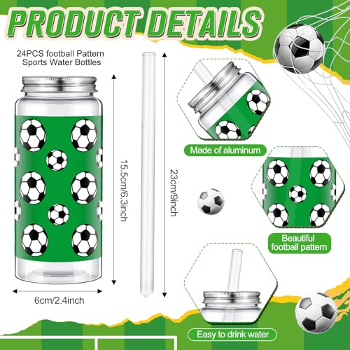 Maxdot 24 Pack 14.2 OZ Soccer Plastic Cups with Lid Straw