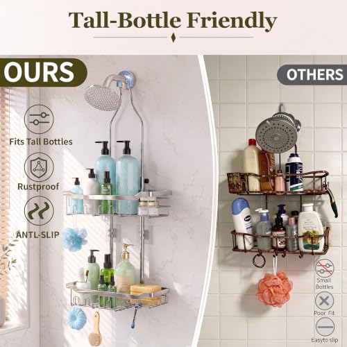 Adjustable Shower Caddy Hanging Rustproof: Tool-free Height Adjustment Silver
