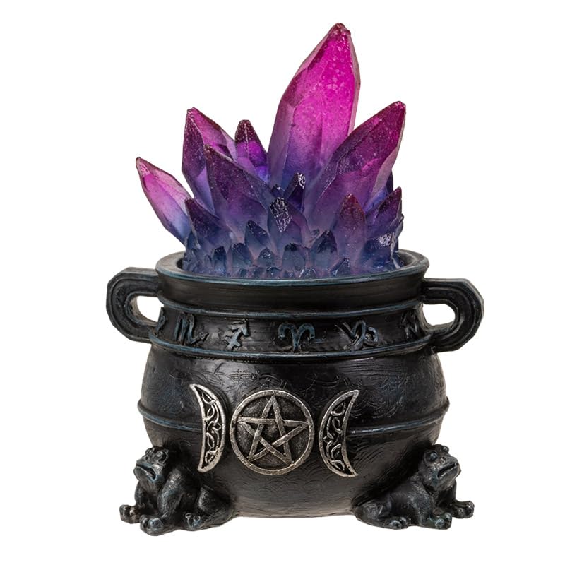 Pacific Giftware 4.8" Triple Moon Magic Cauldron with Light-Up Purple Crystals, Mystical Decor Accent