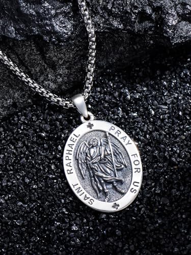 TOUPOP St Michael Necklace 925 Sterling Silver Protect Us Saint Pendant for Men Women Medal Saint Jewelry Gifts for Christmas Fathers Day St Raphael