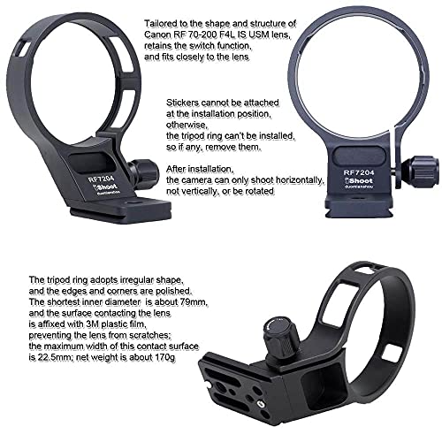 iShoot Metal Lens Collar Tripod Mount Ring Compatible with Canon RF 70-200 f/4L is USM, Lens Support Holder Bracket Bottom is Arca Fit Quick Release Plate Dovetail Groove for Arca Tripod Clamp