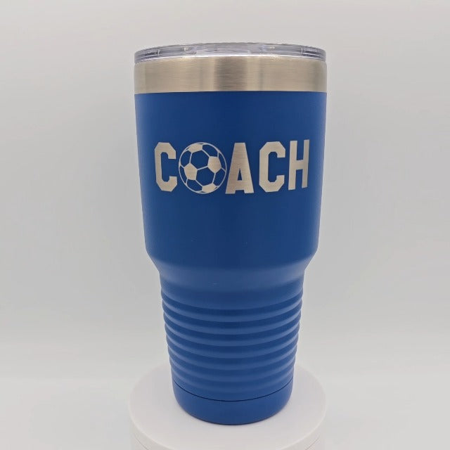 Soccer Coach Tumbler - 30oz Engraved Stainless Steel Cup - Black
